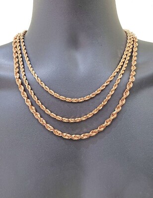 Real 10K Solid Rose Gold Rope Chain 4-6mm Necklace 18-24'' inches