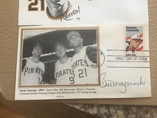 3 Roberto Clemente First Day of Issue Envelopes One signed by Bill Mazeroski 