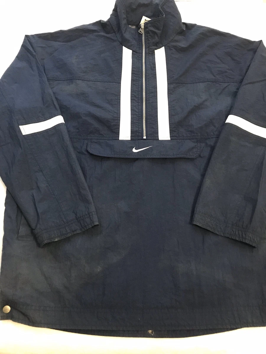 Vintage 90s Nike Swoosh Front Pocket Windbreaker Pullover Jacket Size L Blue