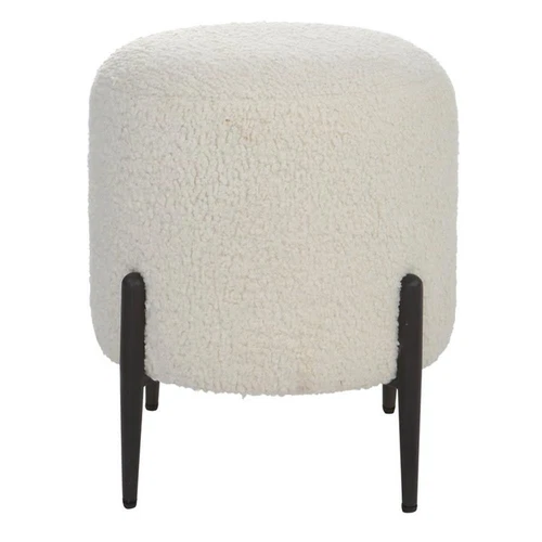 Uttermost Arles Contemporary Fabric Shearling Ottoman in White/Satin Black - Picture 3 of 7