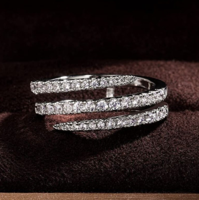 Spiral  Day Gifts Ring 2.18 Ct CZ Beautiful Her Band 925 Silver Plated