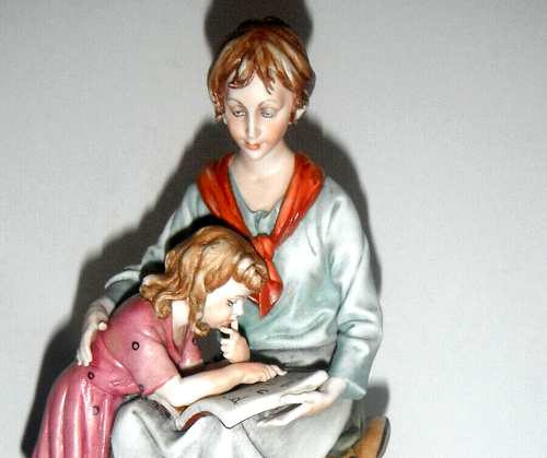 Rara Figura Vintage Capodimonte Madre Hija con Estampilla N de Corona - Imagen 3 de 7