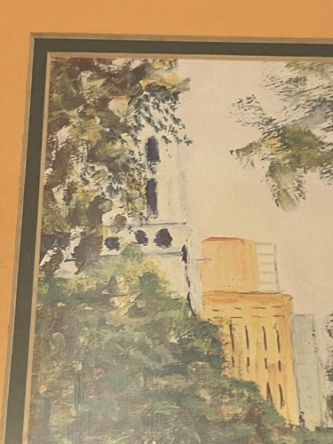 Vintage Print Board Street Scene with Tram and people Signed by Artist Framed - Picture 9 of 12