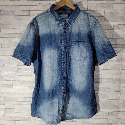 Mens VINTAGE Shirt Blue XL Denim Short Sleeved Faded Ombre 1990's JEAN PASCALE
