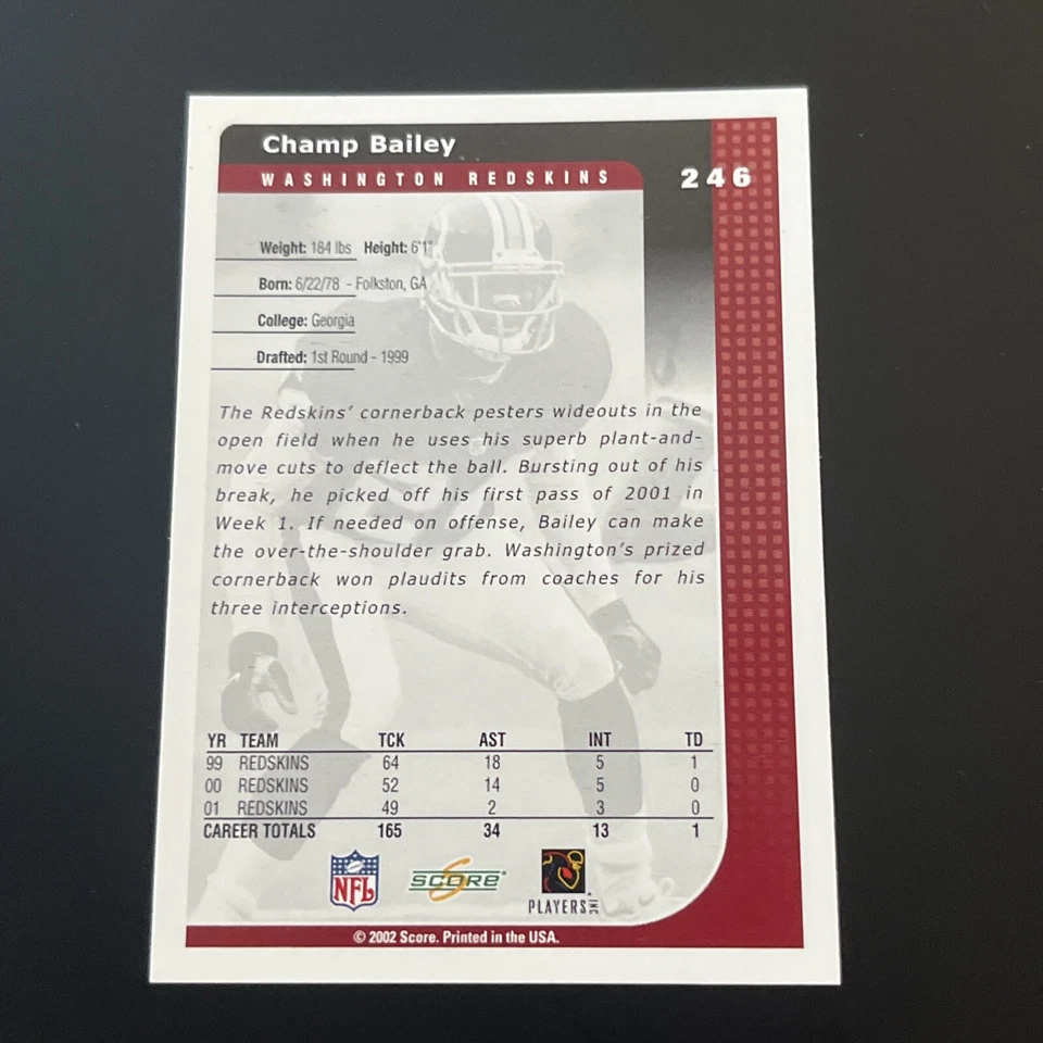 2002 Score - #246 Champ Bailey - Image 2 of 2