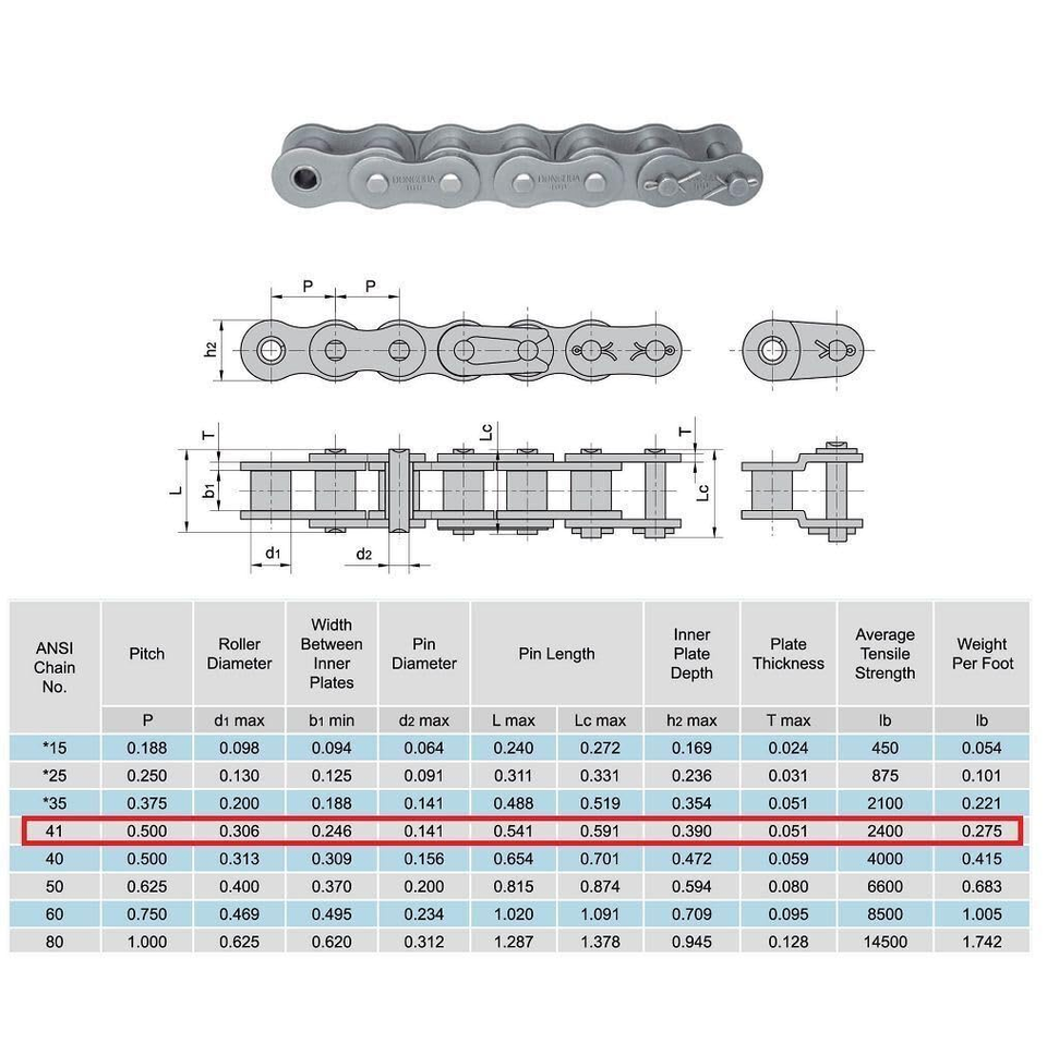 41 Roller Chain 10 Feet with 1 Connecting Link for Go Karts, Mini Bikes