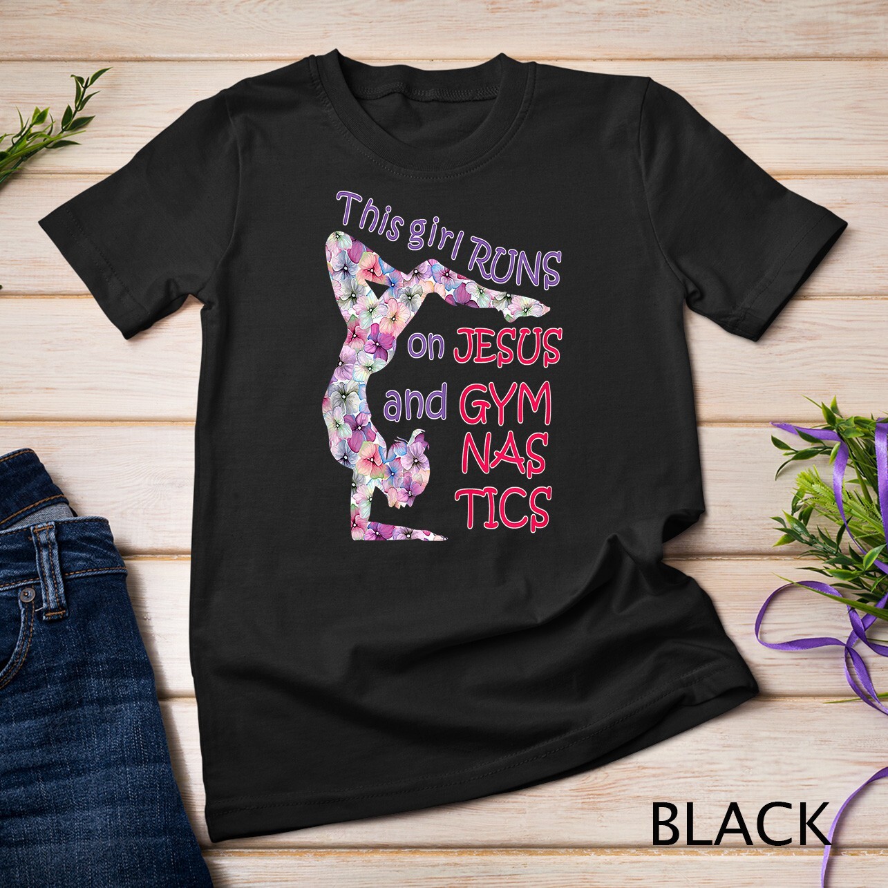 Camiseta unisex Jesús y la gimnasia niña artística, acrobacia rítmica