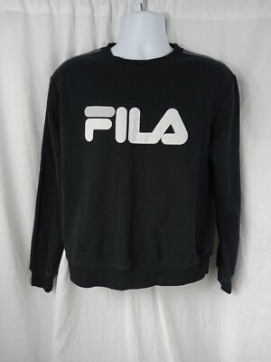 Fila Long Sleeve Pull Over Sweatshirt Black White Logo Mens Sz L