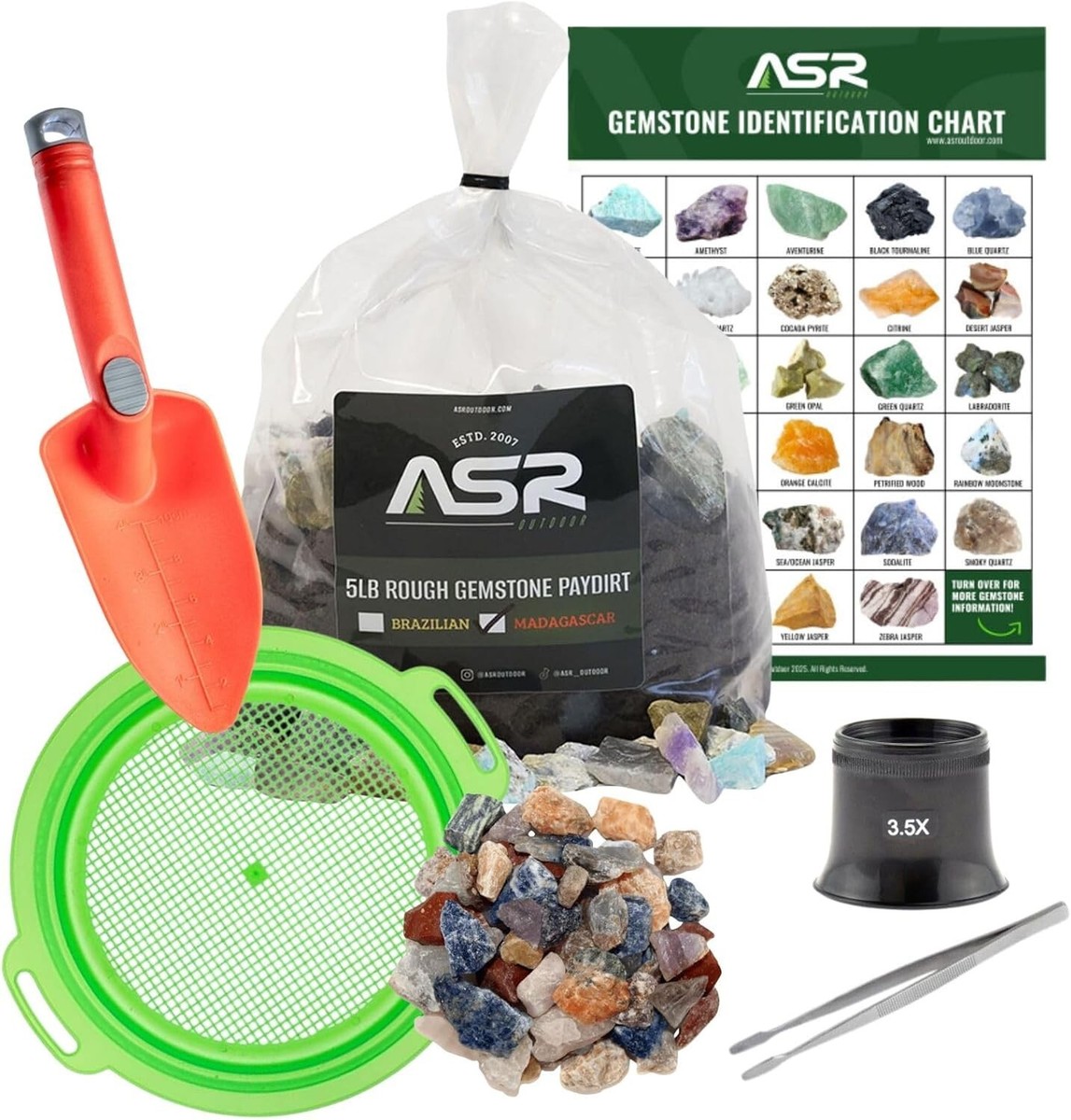 ASR Outdoor 6pc Gemstone Mining Kit Geology Paydirt Sifter Trowel 