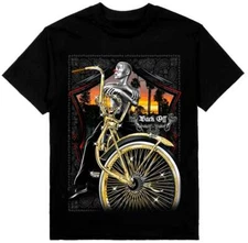 Low Rider Bike Original Gold Spokes Mens Heavyweight T-Shirt Print On Shaka Wear