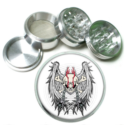 Skull D19 Black Metal Herb Grinder 4 Piece Hand Mueller
