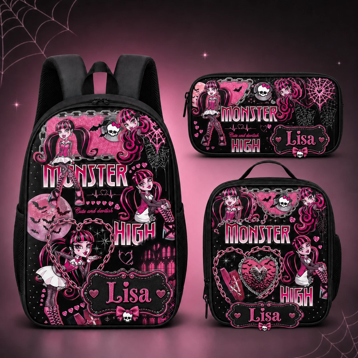 Personalized Monster Inspired Kids Backpack Set, Custom Name School Bag