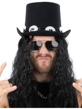 Set Rockstar anni 80 cappello cilindro rocker con capelli occhiali heavy metal slash
