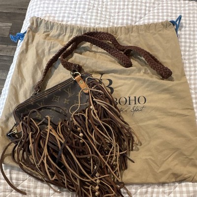 Louis Vuitton Zip Crossbody Bag Brown Western Fringe Detachable Strap Dust Bag