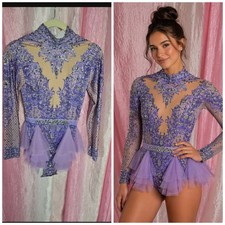 Custom Made Adult Gymnast Ice Skater Rhinestone Bodysuit Liatard Size Medium