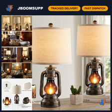 Farmhouse Table Lamps Set of 2 for Living Room - USB C A Charging, Rustic Deco