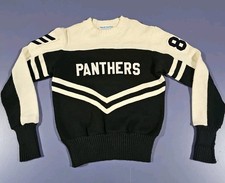 Vintage Team Mates 80's Varsity Cheer Sweater Black White Stripe Panthers 87
