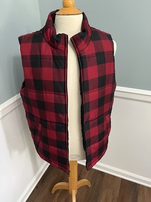 Weatherproof Vintage Vest Red Black Buffalo Plaid Winter Puffy Men s Large