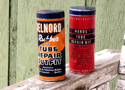 Vintage Maytag BELNORD Rubber TUBE Repair Outfit  & WARDS Repair Kit Tin Cans