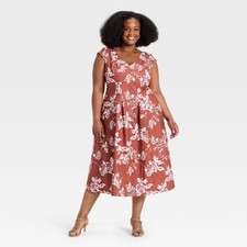 Women's Short Sleeve Corset Midi Dress - A New Day Pink Floral