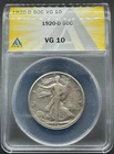 1920-D WALKING LIBERTY SILVER HALF DOLLAR ANACS VG10 02CE26
