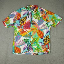 Jams World Shirt Mens Size Medium Blue Floral Rayon Hawaiian Button Up