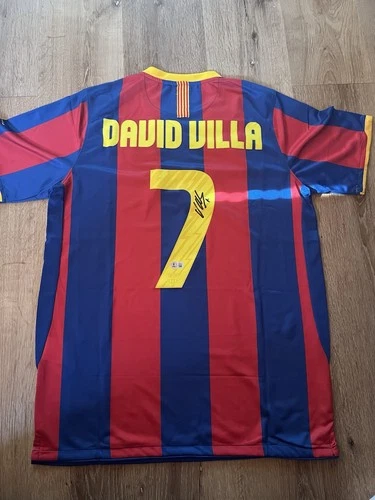 David Villa Barcelona Signed Soccer Jersey BAS Beckett COA Sticker Only