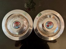 Pair 2 X 1950s Triumph Tr2 Tr3 Tr4 Hubcaps With Removable Globe Emblems Uk Made