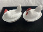 Vintage hen on a nest westmoreland lot of 2 milk glass dishes