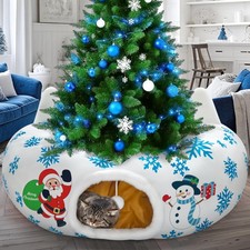 Christmas Cat Tunnel, Cat Tunnel Bed Under Christmas Tree with Hanging Toy Ba...
