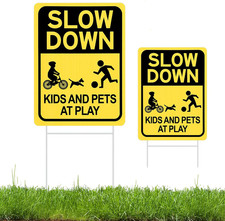 Slow down Sign with Metal Stake, Kids and Pets at Play Sign, 16" X 12" Corrugate