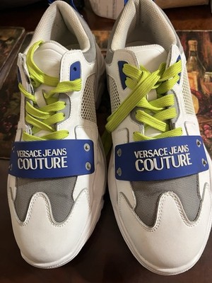 Versace Jeans Couture White and Blue Sneakers With Branding US Size 9/EU Size 45