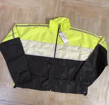 Womens Jacket UK 14 Black Reflective Sports Windbreaker Shell Panelled RRP £50