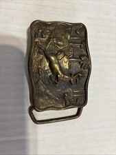 Vintage 1978 BTS Solid Brass Deer in the Woods Belt Buckle Elk