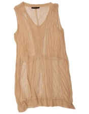 Zara Womens Sleeveless See Through Sheath Dress UK 18 XL Beige Floral DS04