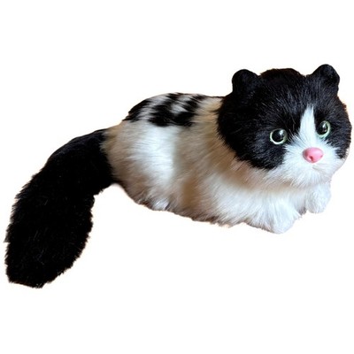 Realistic Black & White Baby Cat Figurine Simulation Stuffed Kitty Plush Decor