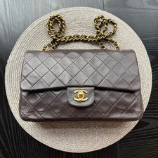 Vintage Chanel Medium Dark Brown Lambskin 24k Gold Plated Double Flap Bag