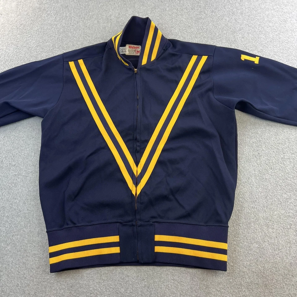 Chaqueta de Pista Wilson De Colección Para Hombre Mediana Azul Marino Amarillo Calentamiento Este Años 60 70 EE. UU. Foto 4 de 4