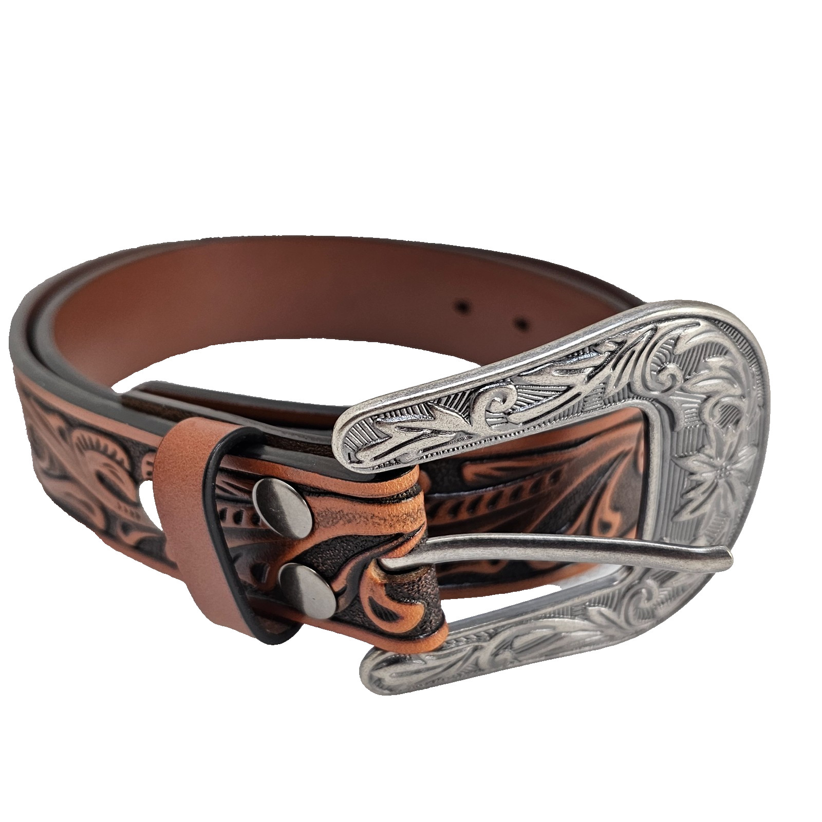 Western Leather Belt Cowboy Rodeo Casual Leather Belt Floral Embossed