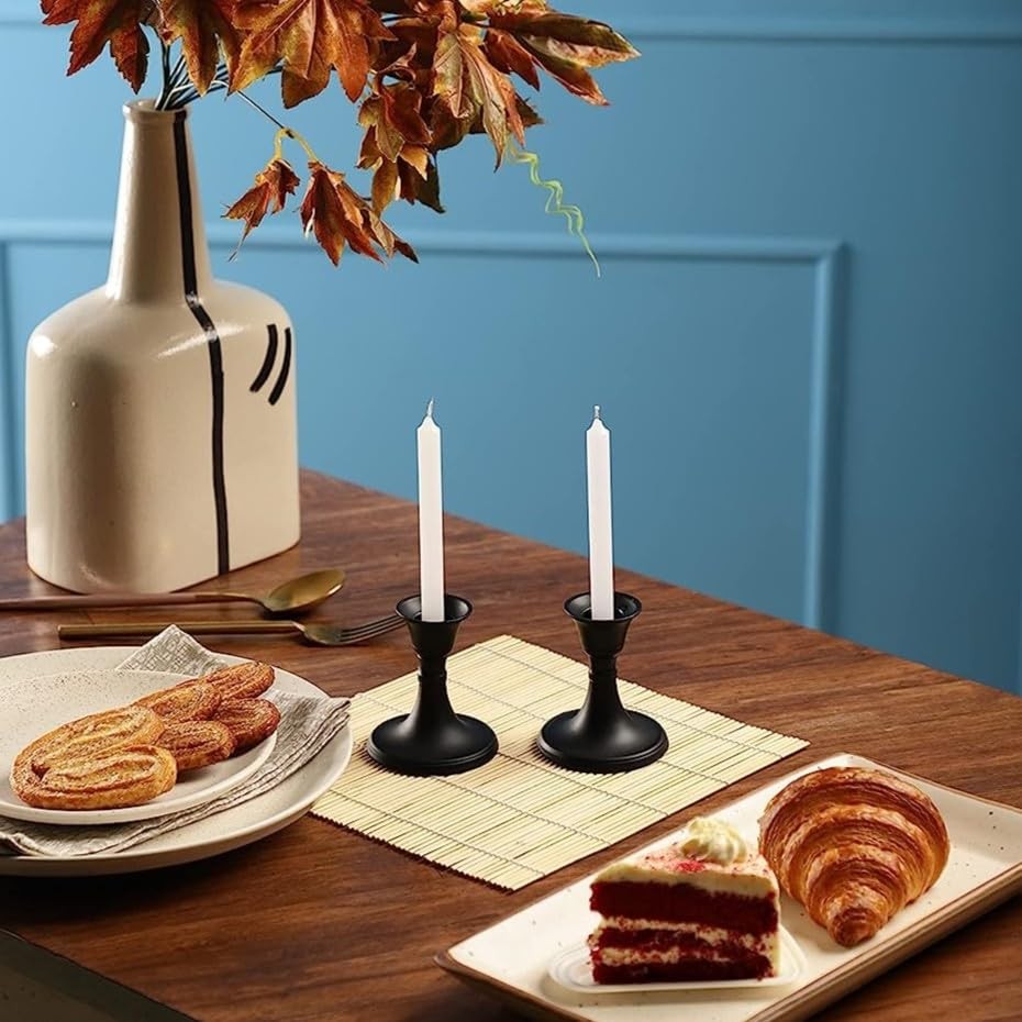 Black Candle Holder Set of 2 - Decorative Taper Candles