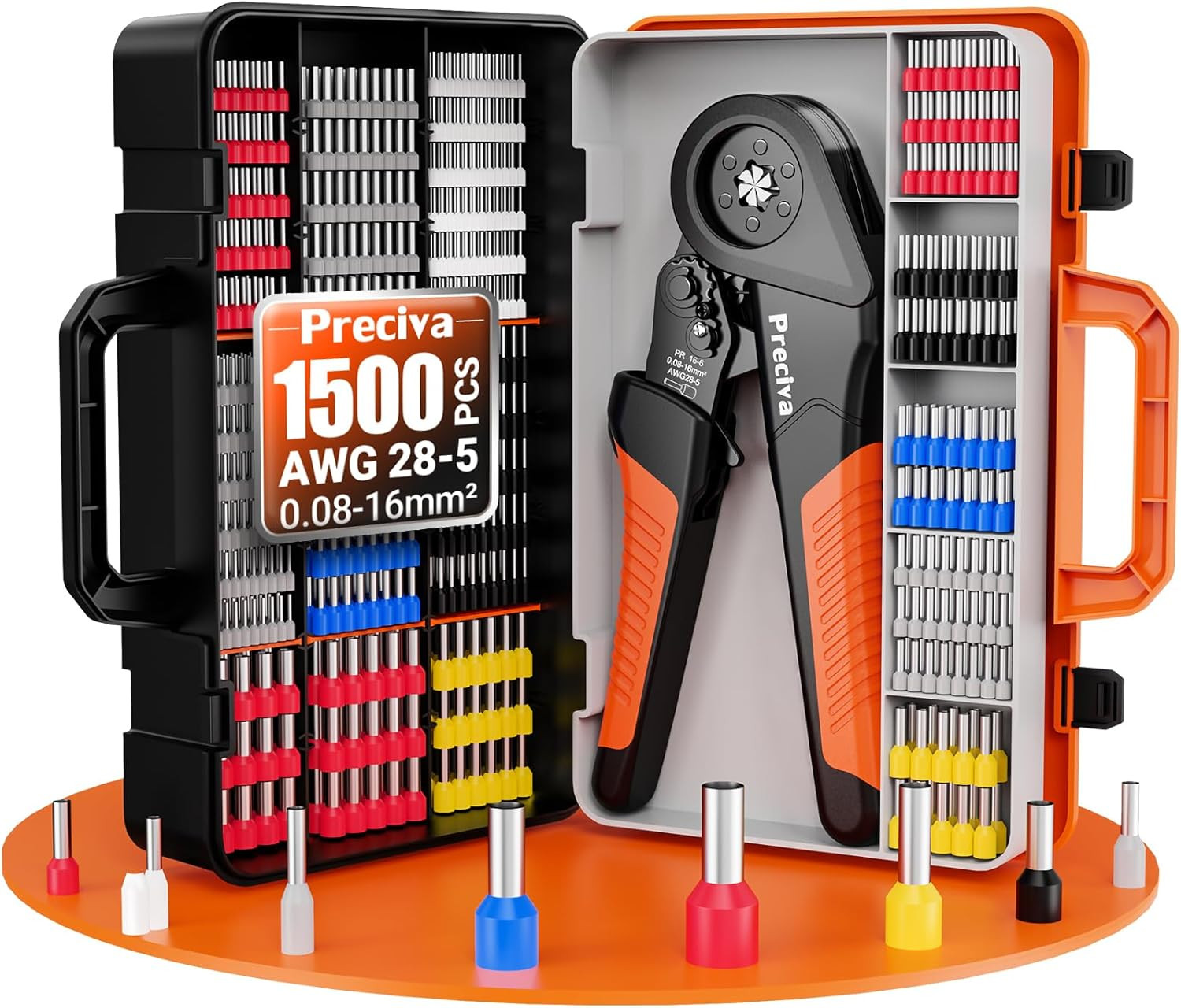 Kit Crimpatura 0,08-16 mm²: Pinza a Cricchetto + 1500 Terminali Isolati