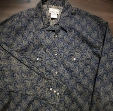 Wrangler Pearl Snap Long Sleeve Blue Paisley Western Wrancher Shirt Mens XL
