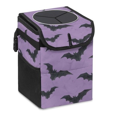 MECVU Purple Goth Bat Car Trash Can with Lid 6.7 x 6.3 x 9.5 inches, color-5 