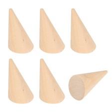 Wood Cone Ring Holder, 6 Pcs Finger Jewelry Display Stand, Wood Color 30x48mm