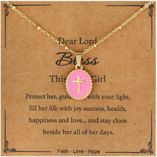 Colorful Cross Necklace Baptism Christian Gifts for Girls Kids, First Communion