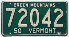 1950 Vermont License Plate &middot; Green Mountains slogan