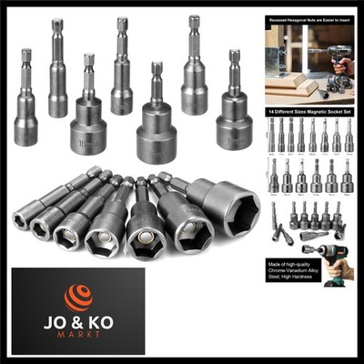14 Stück Steckschlüssel Set, 6-19mm Magnetisches Stecknuss Nuss Adapter 1/4 Z...