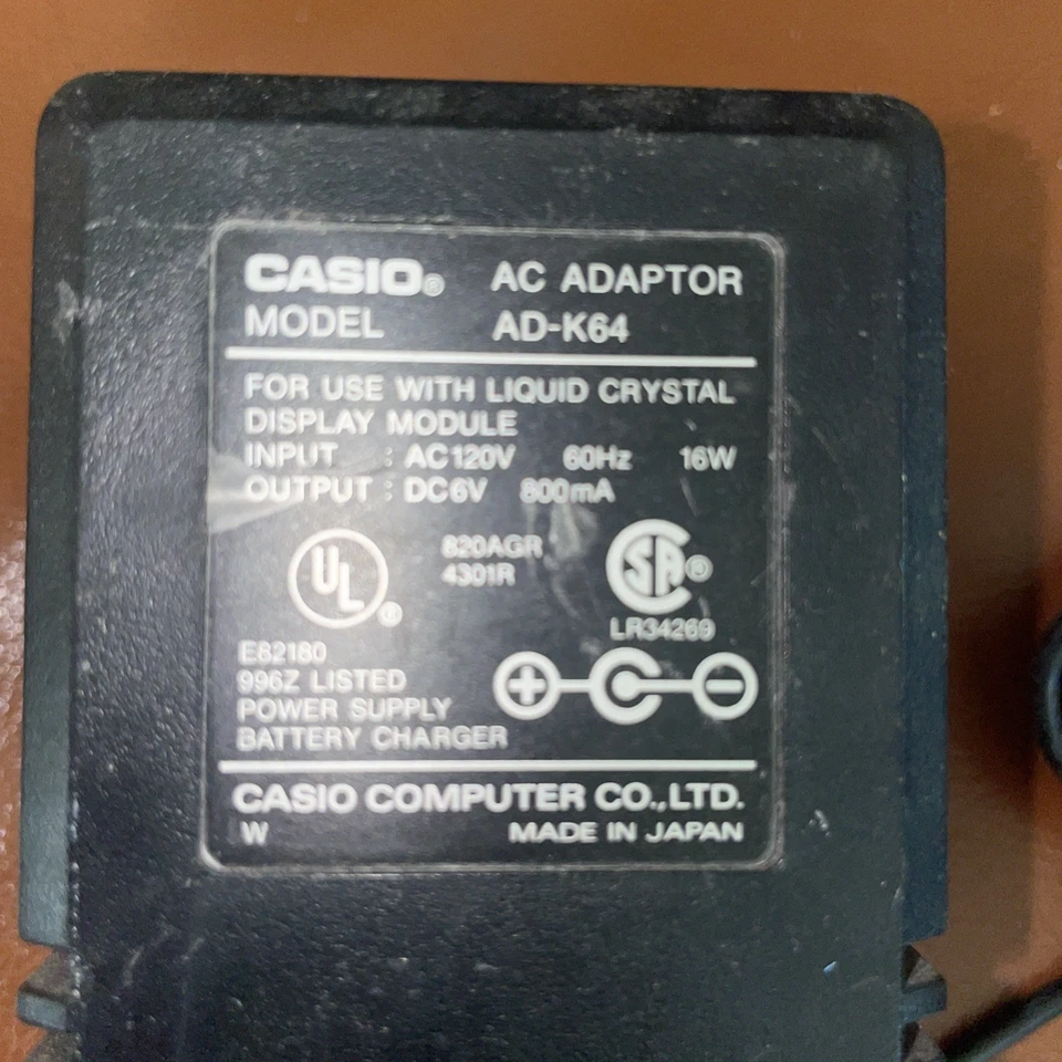 Casio Model AD-K64 AC Adapter For Use with LCD Module AC 120V 60Hz DC6V 800mA - Image 3 of 3
