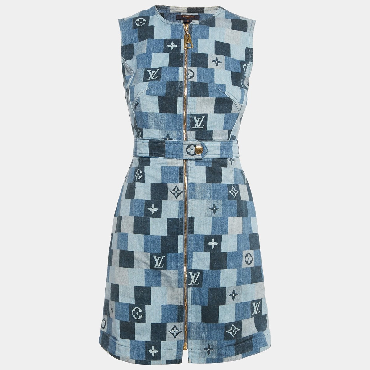 Louis Vuitton Blue Monogram Checks Denim Mini Dress S Louis Vuitton Blue Monogram Checks Denim Mini Dress S