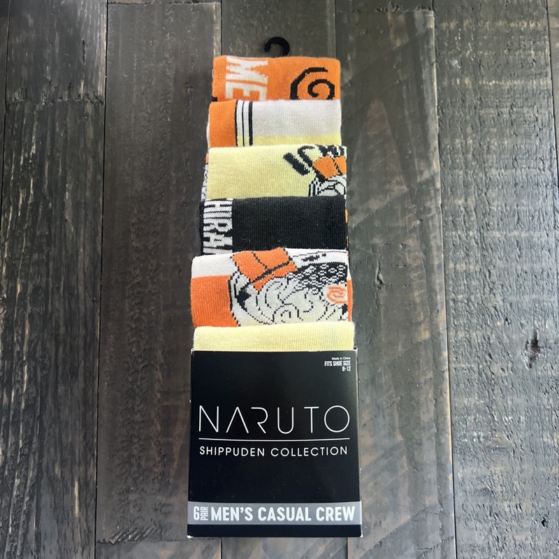 Naruto Shippuden Collection Ramen 6 Pair CREW SOCKS Men Size 8-12 New